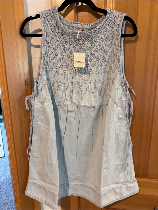 Free People Dresses & Skirts - Free People Pale Blue Smocked Sleeveless Mini Dress